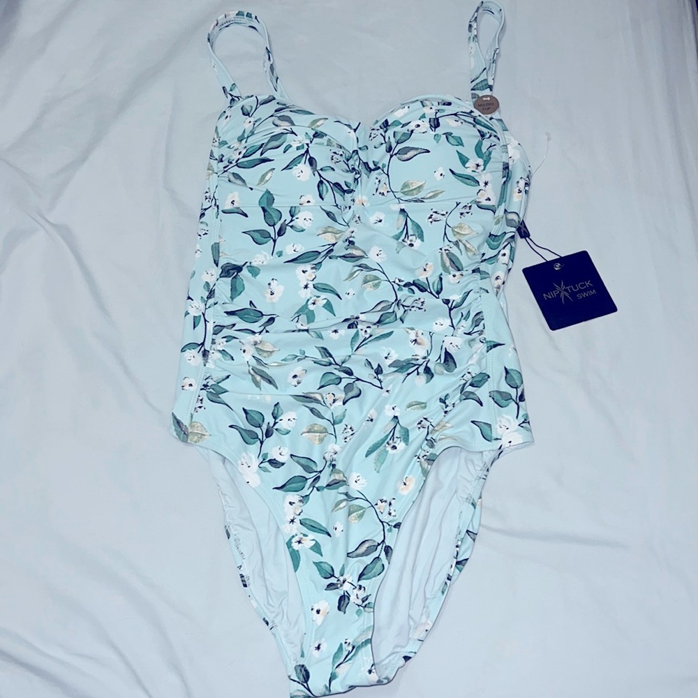 Nip Tuck Swimsuit Light blue white flowers one piece